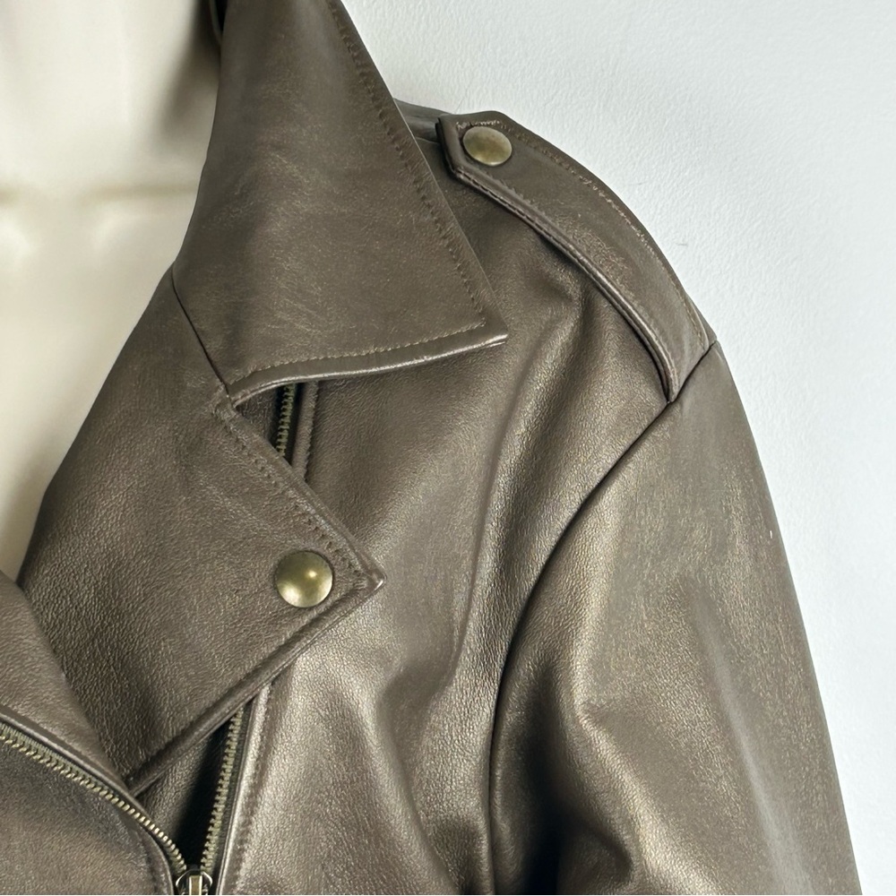Bagatelle Leather Cropped Moto Jacket Bronze sz XL Minimalist Chic Quite Luxury - Picture 4 of 15